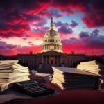 Flick International Dramatic depiction of the U.S. Capitol building at dusk with stormy clouds overhead, symbolizing uncertainty in budget discussions.