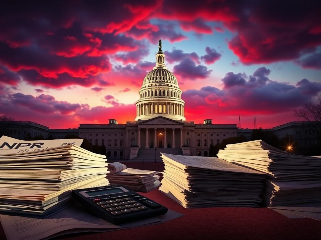 Flick International Dramatic depiction of the U.S. Capitol building at dusk with stormy clouds overhead, symbolizing uncertainty in budget discussions.