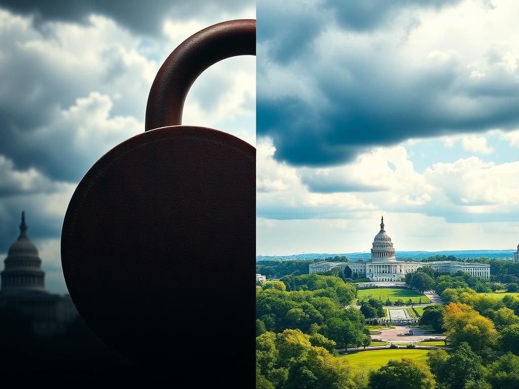 Flick International A split image showing a heavy rusted lock symbolizing debt constraints on one side and a vibrant landscape representing financial freedom on the other.