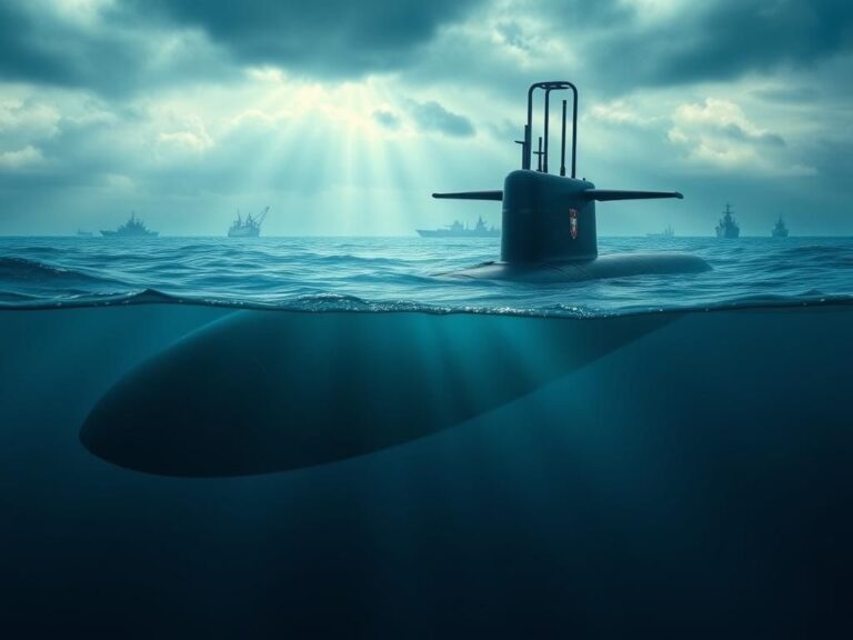 Flick International A partially submerged, advanced nuclear-powered submarine in a blue ocean