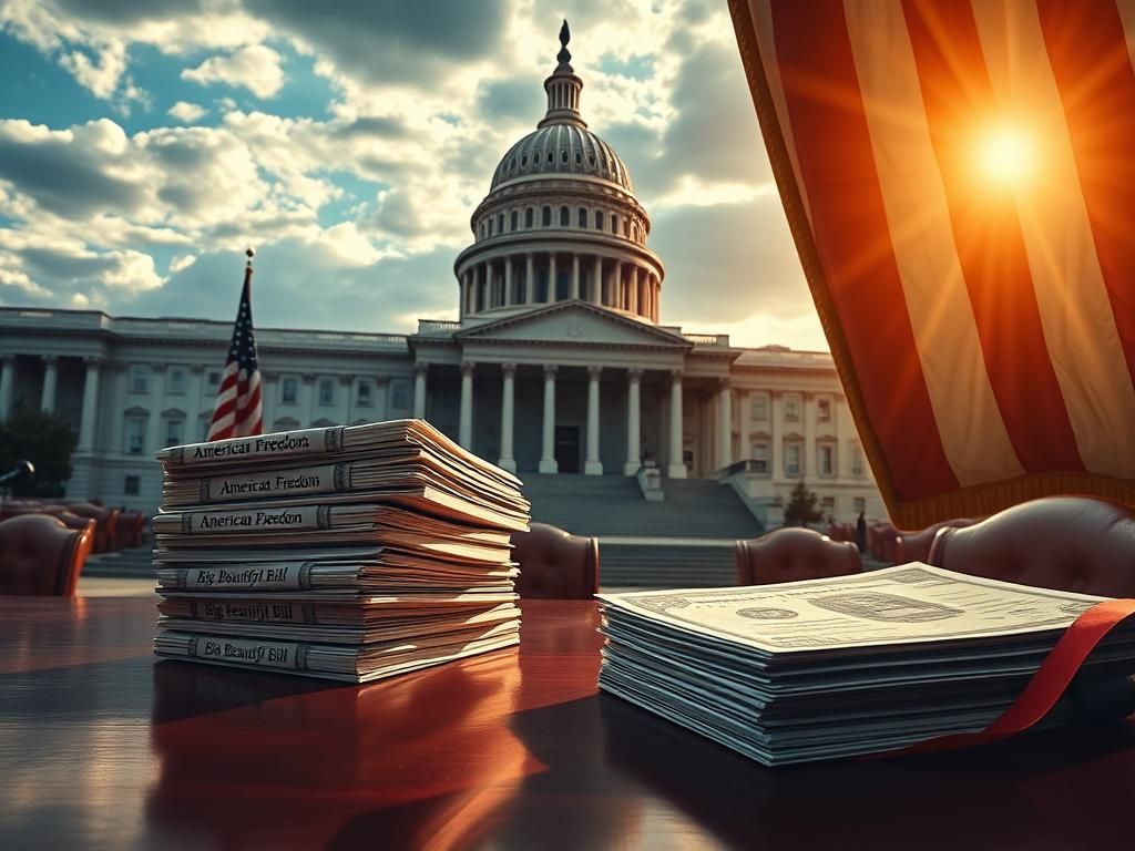Flick International Stacks of documents and bills on a polished wooden table with the U.S. Capitol building in the background