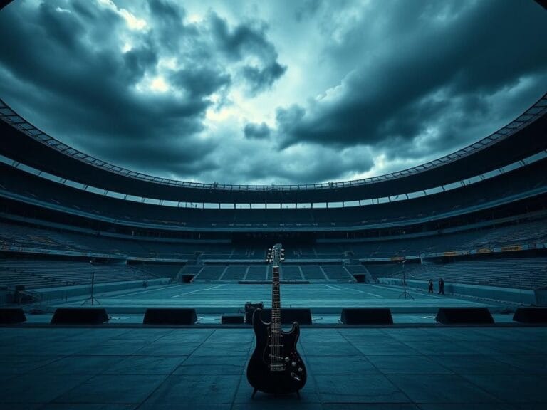 Flick International A wide view of the Berlin Olympic Stadium with an empty stage and moody skies
