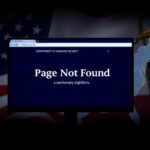 Flick International Computer screen displaying a 'Page Not Found' error on the Department of Homeland Security website with law enforcement symbols in the background