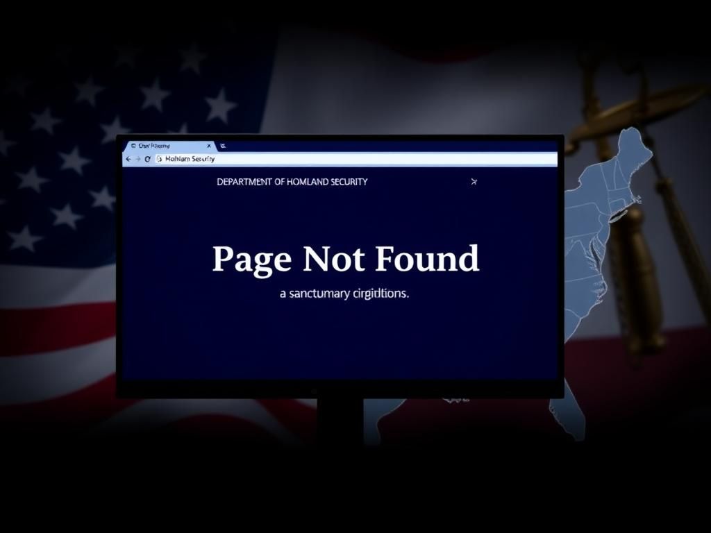 Flick International Computer screen displaying a 'Page Not Found' error on the Department of Homeland Security website with law enforcement symbols in the background