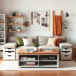Flick International Cozy small living space featuring multifunctional furniture and creative storage solutions