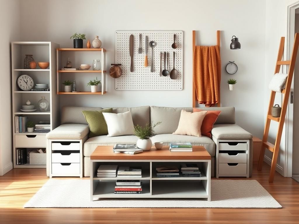 Flick International Cozy small living space featuring multifunctional furniture and creative storage solutions