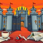 Flick International Illustration of an opulent royal castle at sunset, symbolizing grandeur and isolation