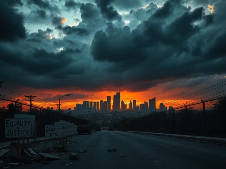 Flick International A dramatic sunset over Los Angeles skyline with dark storm clouds reflecting tension