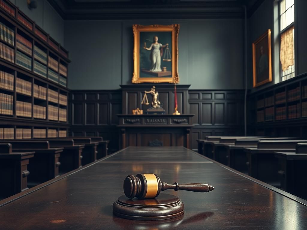 Flick International A gavel on a polished surface in a solemn courtroom setting