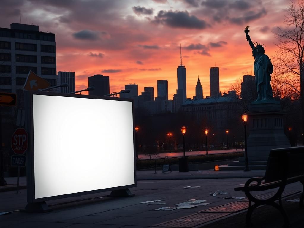 Flick International Empty urban scene with a blank billboard symbolizing absence of messages for protest