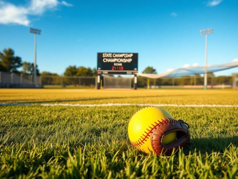 Flick International A vibrant softball field with a worn glove and yellow softball symbolizing sportsmanship.