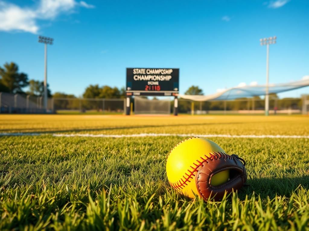 Flick International A vibrant softball field with a worn glove and yellow softball symbolizing sportsmanship.