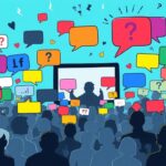 Flick International Vibrant social media landscape with floating speech bubbles representing diverse opinions
