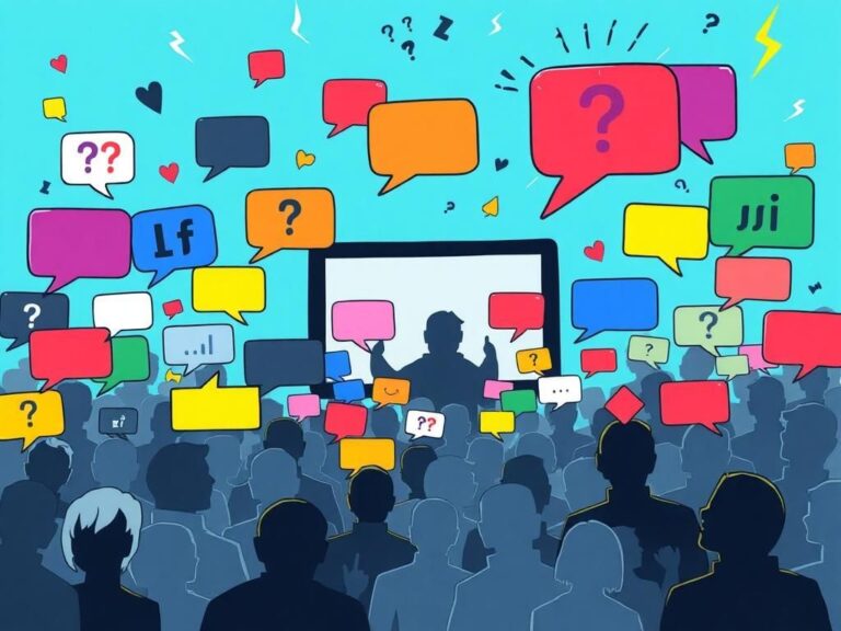 Flick International Vibrant social media landscape with floating speech bubbles representing diverse opinions