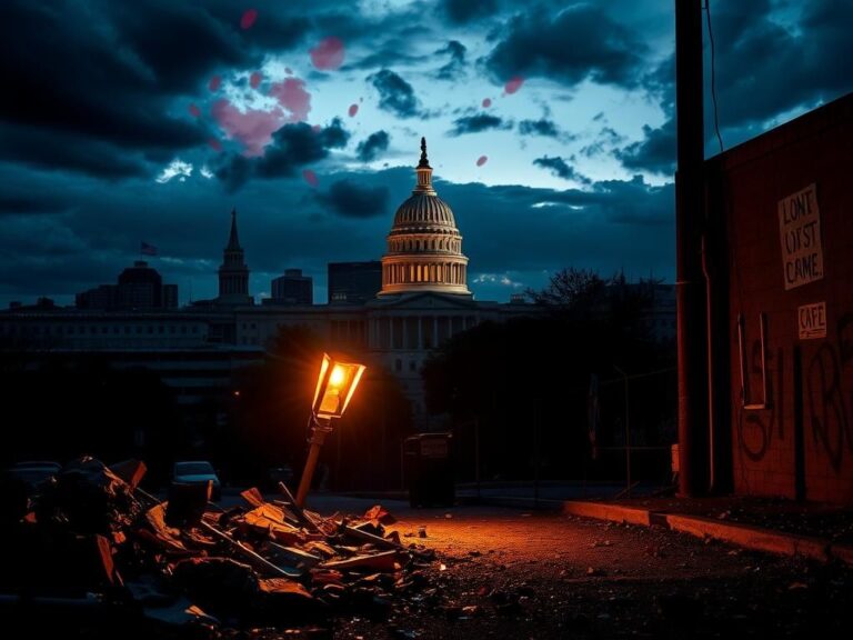 Flick International Dramatic urban landscape at dusk with city skyline and a government building symbolizing Capitol Hill