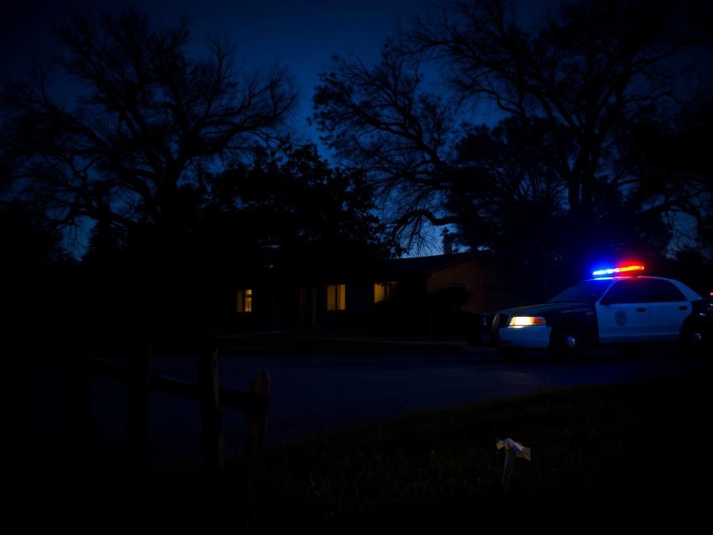 Flick International Quiet neighborhood scene in San Antonio, Texas, illuminated by dim lights