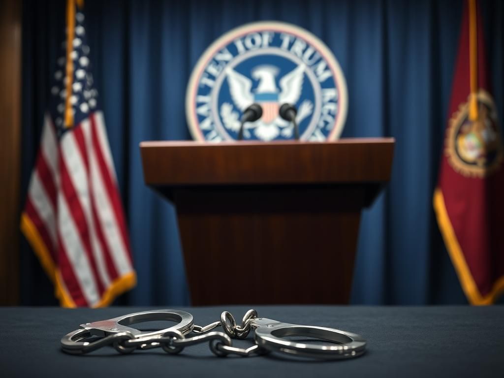 Flick International Empty podium with a microphone symbolizing political tension