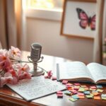 Flick International A softly lit room with vintage microphones and flowers in remembrance of Ananda Lewis