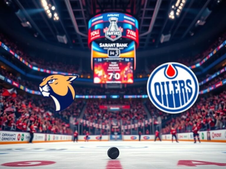 Flick International Exciting scene of the Stanley Cup Final ice hockey game featuring the Florida Panthers and Edmonton Oilers