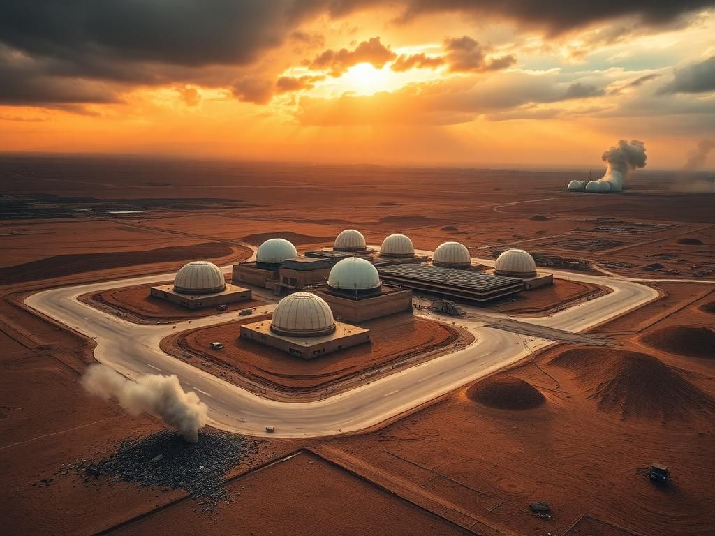 Flick International Aerial view of the Natanz nuclear facility showcasing its distinctive architecture and aftermath of a strike