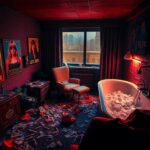 Flick International Chaotic hotel room representing Billy Idol's struggles with addiction