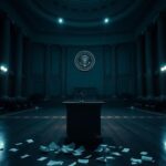 Flick International Empty Senate chamber with an ornate ceiling and podium