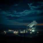 Flick International Heavily fortified Iranian nuclear facility illuminated at night under stormy skies