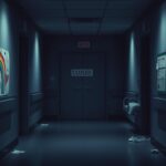 Flick International A somber hospital corridor with closed doors and children's artwork