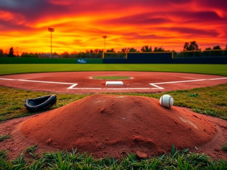 Flick International A baseball diamond at sunset with a vibrant sky and pitcher's mound in focus