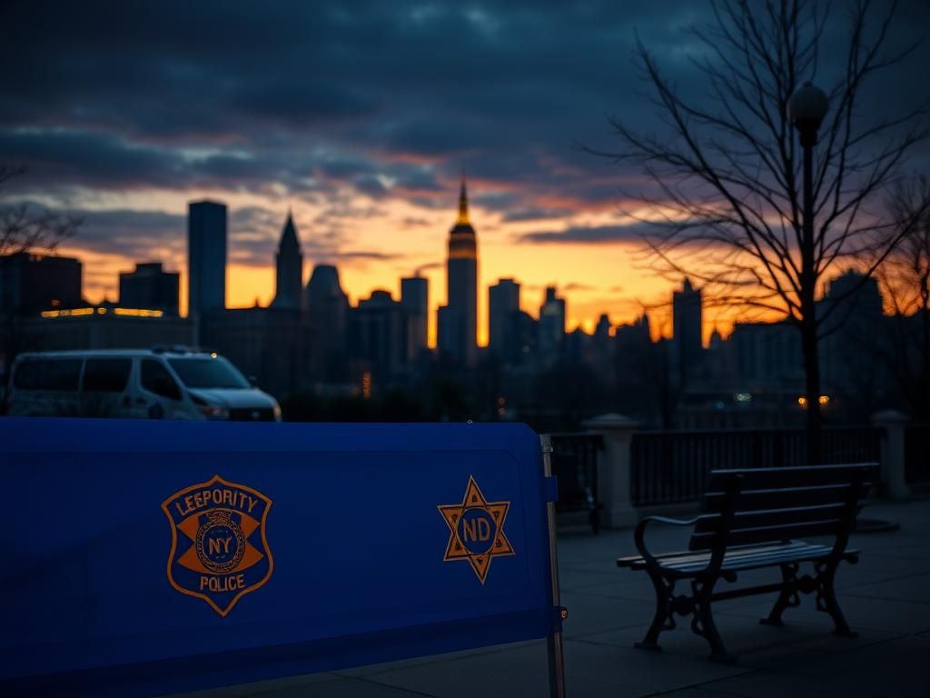 Flick International New York City skyline at dusk with a Star of David illuminated on a synagogue