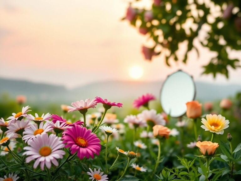 Flick International A serene and uplifting garden scene featuring vibrant flowers and lush greenery symbolizing transformation