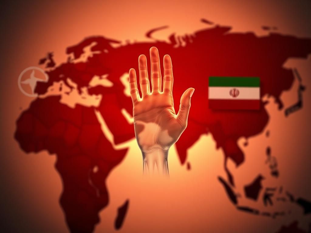 Flick International Conceptual image of a world map focusing on the Middle East with a crystal hand representing China.