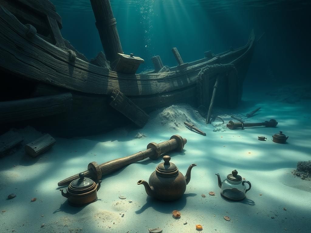 Flick International Underwater scene of the likely remains of the 18th-century treasure ship Recovery with a copper-sheathed rudder.