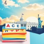 Flick International A vibrant collage representing young voters' mixed opinions on Trump's presidency with colorful letter grades and American symbols
