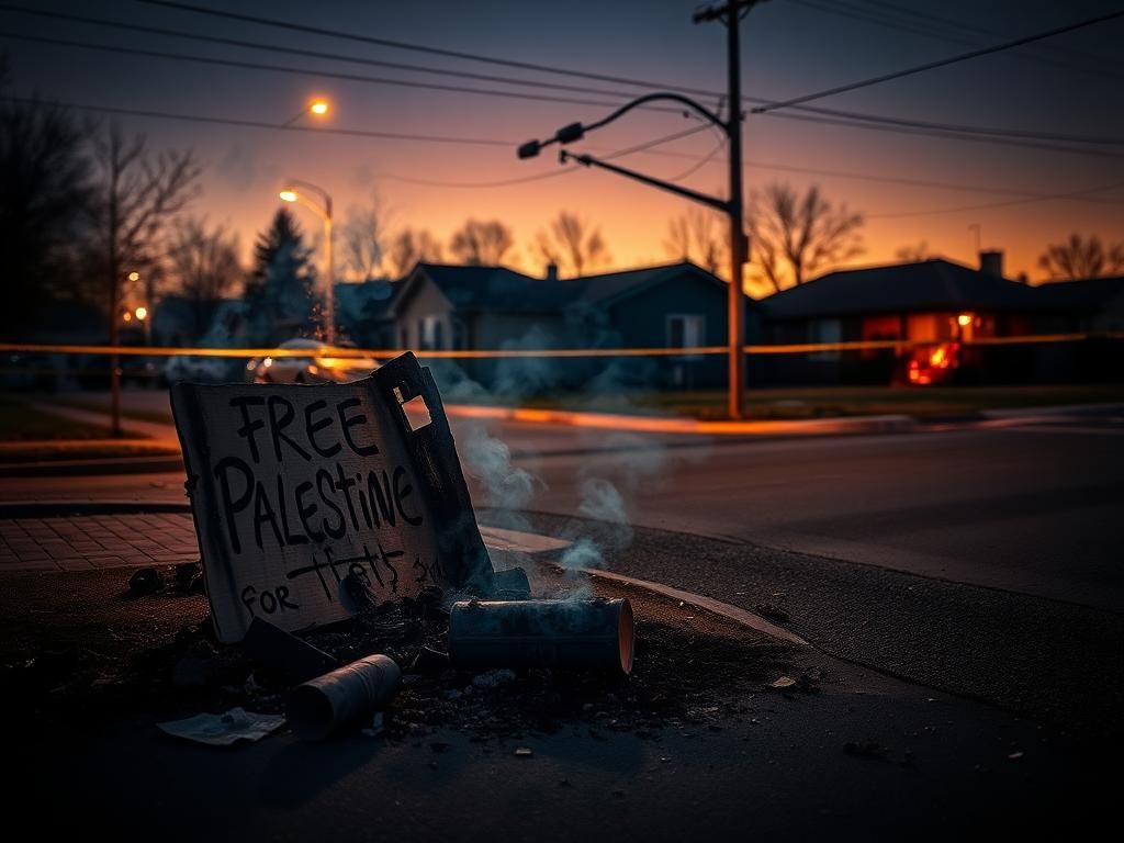 Flick International Dimly lit street corner in Colorado Springs showing charred remnants and a burnt sign