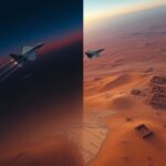 Flick International Aerial view depicting military aircraft over a divided landscape symbolizing geopolitical tensions