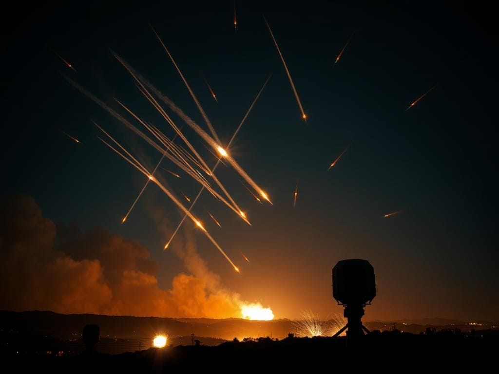 Flick International Night sky filled with ballistic missiles launched towards Israel