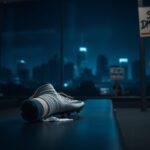 Flick International A football player's cleat resting on a gym bench, symbolizing recovery from injury amidst societal challenges.