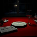 Flick International A stark dinner table scene symbolizing political tension with an empty plate and a half-filled wine glass