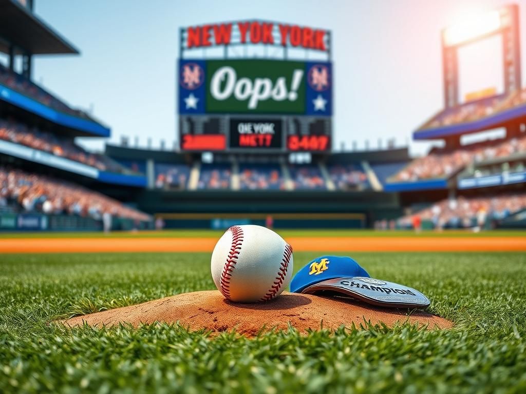 Flick International A baseball resting on the pitcher's mound at a New York Mets game after a failed ceremonial first pitch by WWE women's champion Tiffany Stratton.