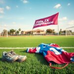 Flick International A vibrant green girls' soccer pitch in California with empty goalposts and abandoned sports gear