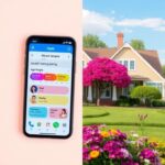 Flick International Split-screen image depicting a dating app and a serene family home