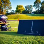 Flick International Vibrant football practice field with a Minnesota Vikings helmet and chalk play diagram