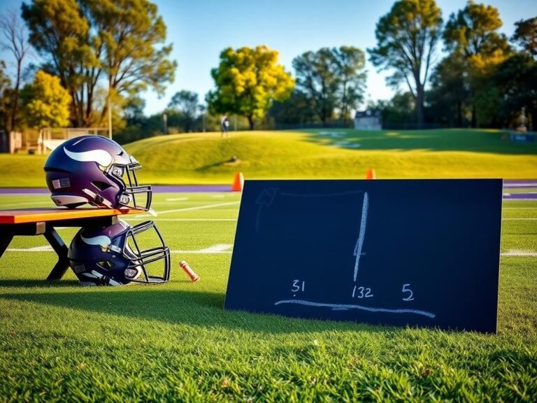 Flick International Vibrant football practice field with a Minnesota Vikings helmet and chalk play diagram