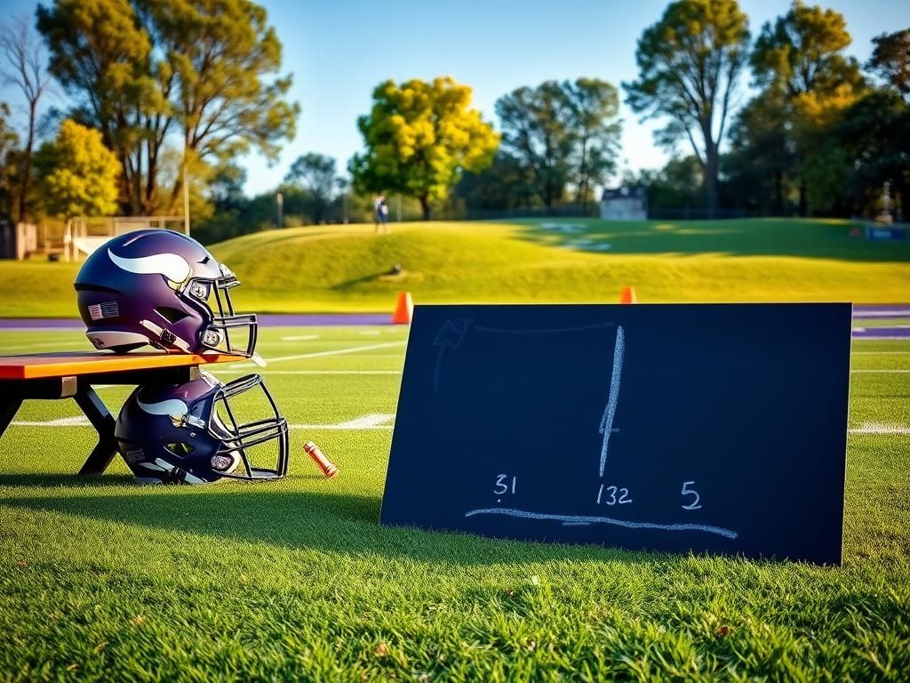 Flick International Vibrant football practice field with a Minnesota Vikings helmet and chalk play diagram