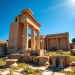 Flick International Ancient sanctuary ruins dedicated to Apollo with intricate carvings and wildflowers