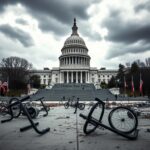 Flick International U.S. Capitol Building under a gray sky with disassembled bike racks in the foreground