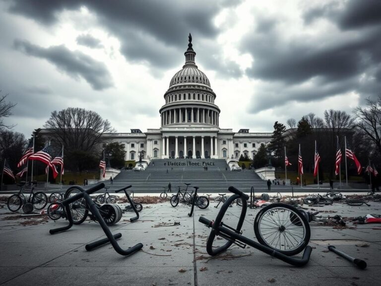 Flick International U.S. Capitol Building under a gray sky with disassembled bike racks in the foreground