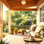 Flick International Serene California backyard scene with inviting porch and lush greenery