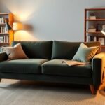Flick International Cozy sleeper sofa in a stylish living space with decorative pillows and a warm color palette.